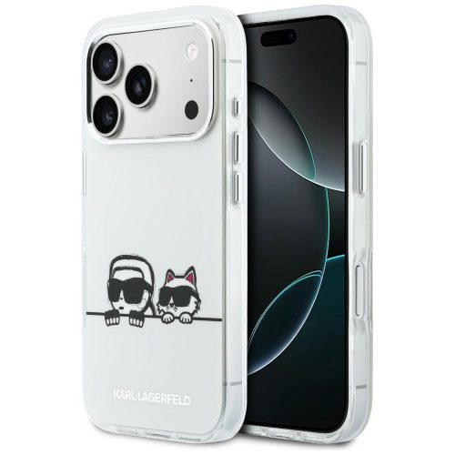 Karl Lagerfeld IML Karl & Choupette Peekaboo Logo MagSafe Case iPhone 17 Pro Max tok, fehér