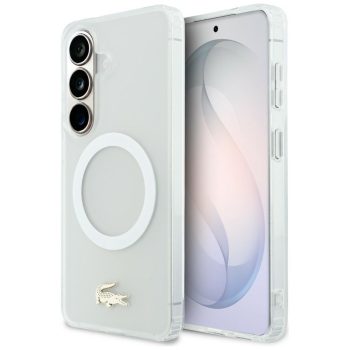  Lacoste Shockproof Frosted tok, arany Logo MagSafe Samsung Galaxy S26 tok, fehér