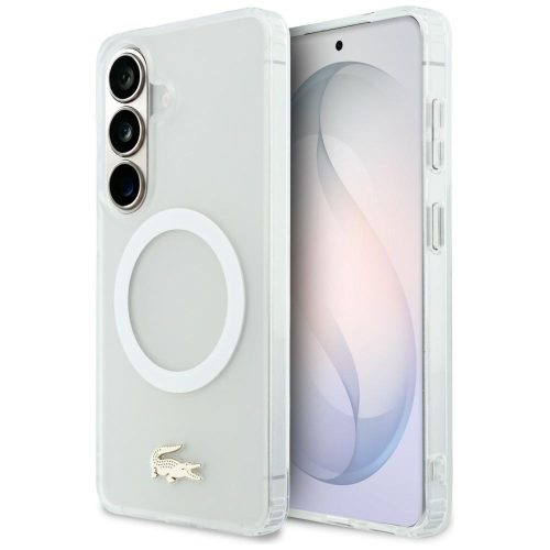 Lacoste Shockproof Frosted tok, arany Logo MagSafe Samsung Galaxy S26 tok, fehér
