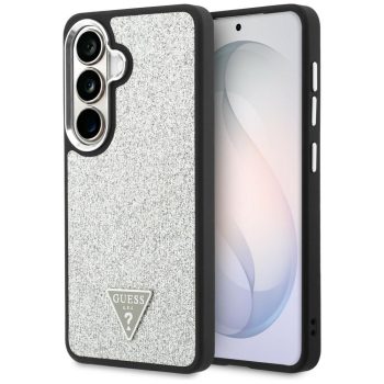   Guess Fixed Glitter Triangle MagSafe Samsung Galaxy S26 tok, ezüst