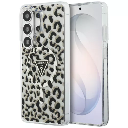 Guess IML Leopard Print Triangle MagSafe Samsung Galaxy S26 Ultra tok, fekete