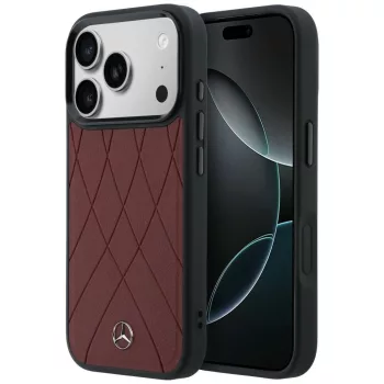   Mercedes Case Leather Crossed Lines MagSafe iPhone 17 Pro Max, tok, piros
