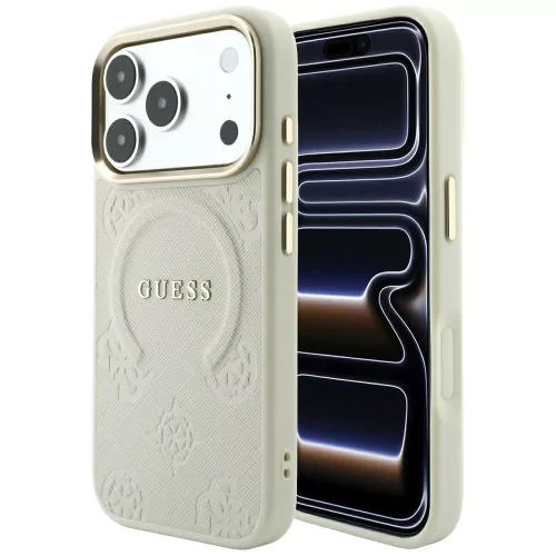 Guess Saffiano Peony & Ring MagSafe iPhone 18 Pro Max / 17 Pro Max (GUHMP18XPSAMSECE) tok, bézs