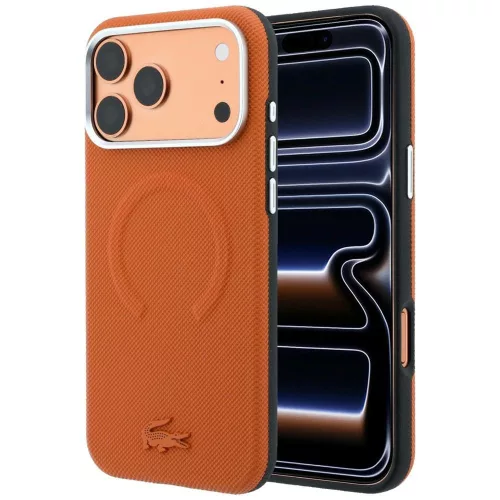 Lacoste Petit Pique Embossed MagSafe iPhone 18 Pro / 17 Pro (LCHMP18L6PSWPTOO) tok, narancssárga