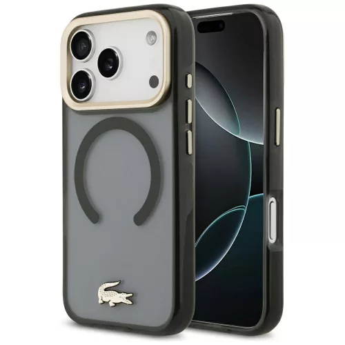 Lacoste IML Shockproof Gold Logo MagSafe iPhone 18 Pro / 17 Pro (LCHMP18LUFWAK) tok, fekete