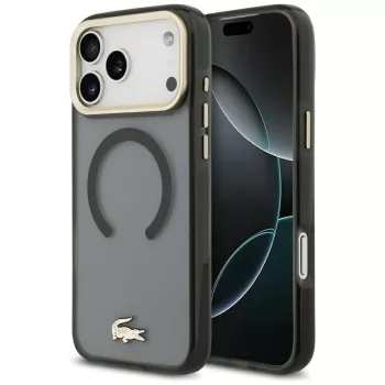   Lacoste IML Shockproof Gold Logo MagSafe iPhone 18 Pro Max / 17 Pro Max (LCHMP18XUFWAK) tok, fekete