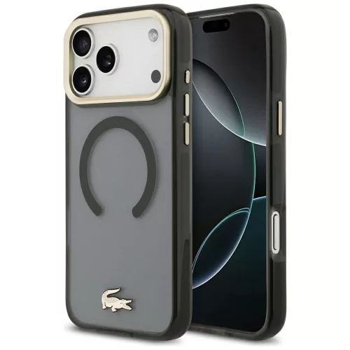 Lacoste IML Shockproof Gold Logo MagSafe iPhone 18 Pro Max / 17 Pro Max (LCHMP18XUFWAK) tok, fekete
