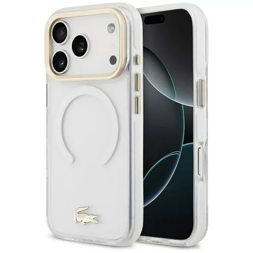 Lacoste IML Shockproof Gold Logo MagSafe iPhone 18 Pro / 17 Pro (LCHMP18LUFWAH) tok, átlátszó