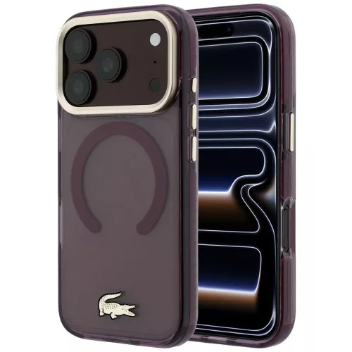 Lacoste IML Shockproof Gold Logo MagSafe iPhone 18 Pro Max / 17 Pro Max (LCHMP18XUFWADR) tok, bordó