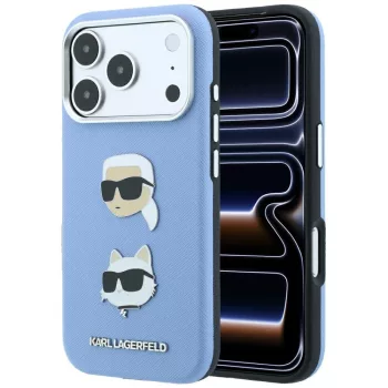   Karl Lagerfeld SaffianoKarl & Choupette Heads Pins & Logo iPhone 18 Pro Max / 17 Pro Max (KLHCP18XPSWFDHPB) tok, kék