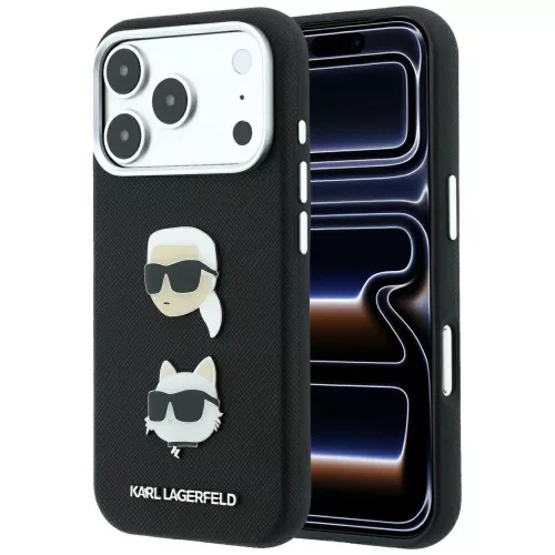 Karl Lagerfeld SaffianoKarl & Choupette Heads Pins & Logo iPhone 18 Pro / 17 Pro (KLHCP18LPSWFDHPK) tok, fekete