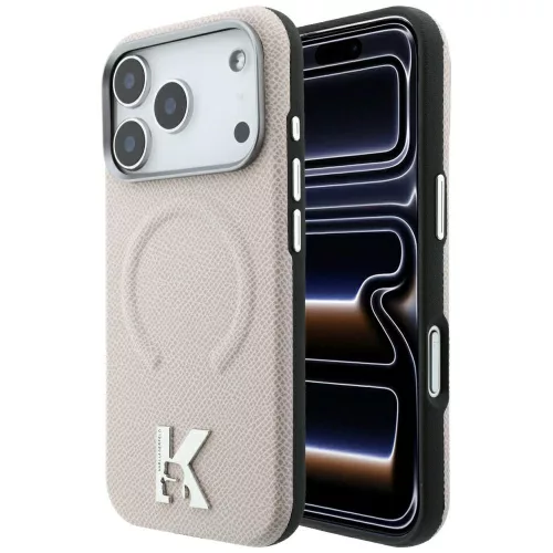Karl Lagerfeld Grained Embossed Ring & Kameo Logo MagSafe iPhone 18 Pro / 17 Pro (KLHMP18L6PWBKECE) tok, bézs