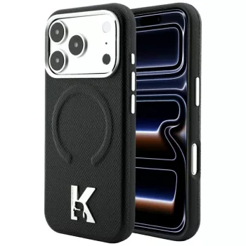  Karl Lagerfeld Grained Elongated Logo MagSafe iPhone 18 Pro / 17 Pro (KLHMP18L6PWBKECK) tok, fekete