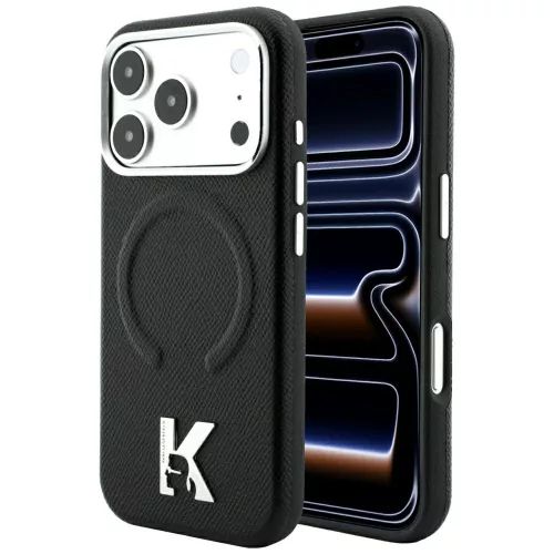 Karl Lagerfeld Grained Elongated Logo MagSafe iPhone 18 Pro / 17 Pro (KLHMP18L6PWBKECK) tok, fekete