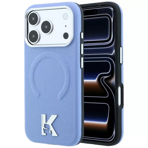 Karl Lagerfeld Grained Embossed Ring & Kameo Logo MagSafe iPhone 18 Pro / 17 Pro (KLHMP18L6PWBKECB) tok, világoskék