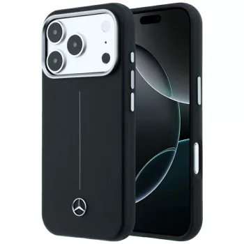   Mercedes Leather Semi Wrap Iconic Line MagSafe iPhone 18 Pro Max / 17 Pro Max (MEHMP18X25PFWSTK) tok, fekete