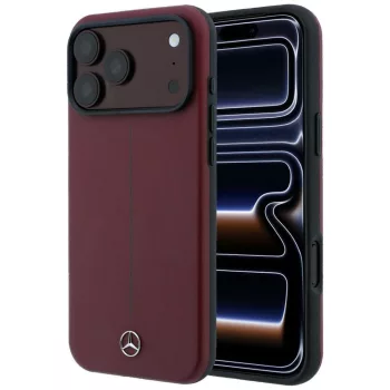   Mercedes Leather Semi Wrap Iconic Line MagSafe iPhone 18 Pro / 17 Pro (MEHMP18L25PFWSTR) tok, bordó
