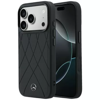  Mercedes Leather Crossed Lines MagSafe iPhone 18 Pro / 17 Pro (MEHMP18L25PSECLK) tok, fekete