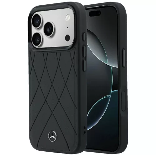 Mercedes Leather Crossed Lines MagSafe iPhone 18 Pro / 17 Pro (MEHMP18L25PSECLK) tok, fekete
