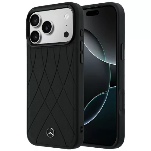 Mercedes Leather Crossed Lines MagSafe iPhone 18 Pro Max / 17 Pro Max (MEHMP18X25PSECLK) tok, fekete