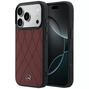   Mercedes Leather Crossed Lines MagSafe iPhone 18 Pro Max / 17 Pro Max (MEHMP18X25PSECLR) tok, bordó