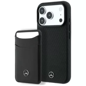   Mercedes Grill Pattern Card Wallet Leather MagSafe iPhone 18 Pro / 17 Pro (MEHMBWP18L25PWPK) tok, fekete