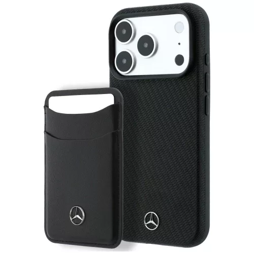 Mercedes Grill Pattern Card Wallet Leather MagSafe iPhone 18 Pro / 17 Pro (MEHMBWP18L25PWPK) tok, fekete