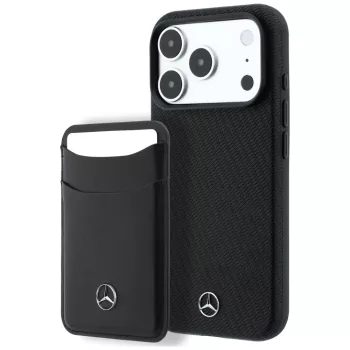   Mercedes Grill Pattern Card Wallet Leather MagSafe iPhone 18 Pro Max / 17 Pro Max (MEHMBWP18X25PWPK) tok, fekete
