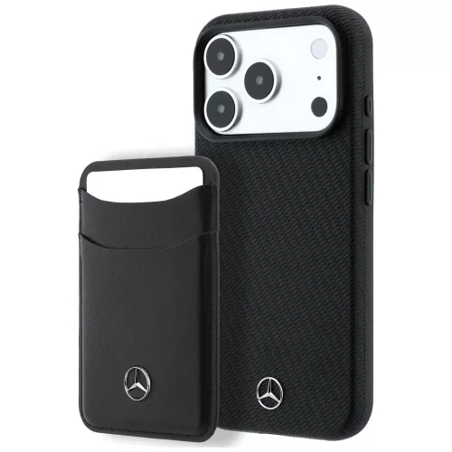 Mercedes Grill Pattern Card Wallet Leather MagSafe iPhone 18 Pro Max / 17 Pro Max (MEHMBWP18X25PWPK) tok, fekete