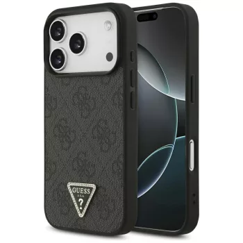   Guess Leather 4G Triangle Strass MagSafe iPhone 18 Pro / 17 Pro (GUHMP18LP4TDPLK) tok, fekete