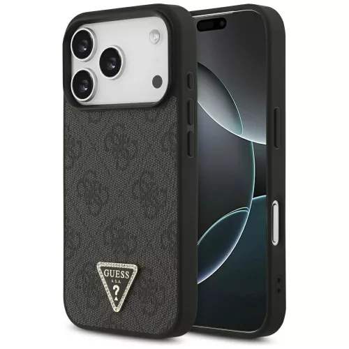 Guess Leather 4G Triangle Strass MagSafe iPhone 18 Pro / 17 Pro (GUHMP18LP4TDPLK) tok, fekete