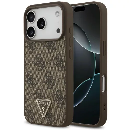 Guess Leather 4G Triangle Strass MagSafe iPhone 18 Pro / 17 Pro (GUHMP18LP4TDPW) tok, barna