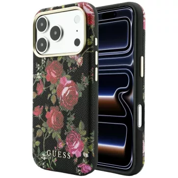   Guess Blossom Roses Print MagSafe iPhone 18 Pro / 17 Pro (GUHMP18L6PWGTBEK) tok, fekete
