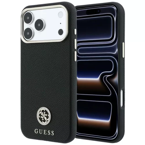 Guess Grained Round Strass Logo MagSafe iPhone 18 Pro / 17 Pro (GUHMP18L6PSRMDEK) tok, fekete