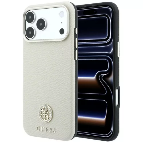 Guess Grained Round Strass Logo MagSafe iPhone 18 Pro / 17 Pro (GUHMP18L6PSRMDEE) tok, bézs
