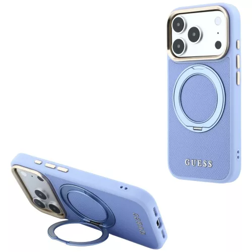 Guess Ring St 360 Grained Classic Logo MagSafe iPhone 18 Pro / 17 Pro (GUHMP18L6PSGRSCLB) tok, világoskék