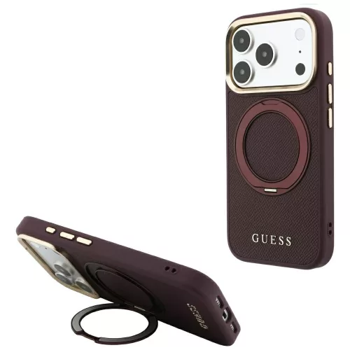 Guess Ring St 360 Grained Classic Logo MagSafe iPhone 18 Pro / 17 Pro (GUHMP18L6PSGRSCLU) tok, bordó