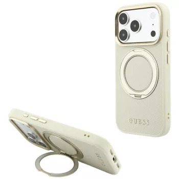   Guess Ring St 360 Grained Classic Logo MagSafe iPhone 18 Pro / 17 Pro (GUHMP18L6PSGRSCLE) tok, bézs