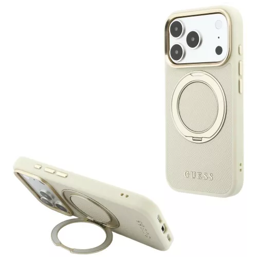 Guess Ring St 360 Grained Classic Logo MagSafe iPhone 18 Pro Max / 17 Pro Max (GUHMP18X6PSGRSCLE) tok, bézs