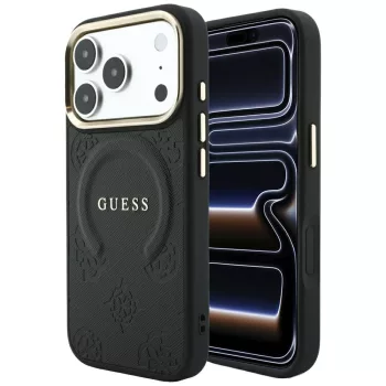   Guess Saffiano Peony & Ring MagSafe iPhone 18 Pro / 17 Pro (GUHMP18LPSAMSECK) tok, fekete