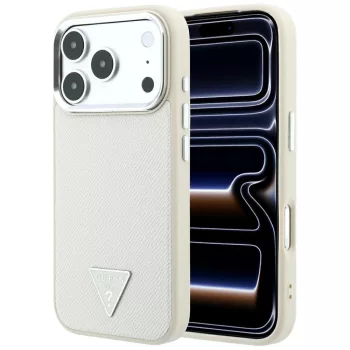   Guess Grained Triangle Logo MagSafe iPhone 18 Pro / 17 Pro (GUHMP18LPGSMTLSE) tok, bézs