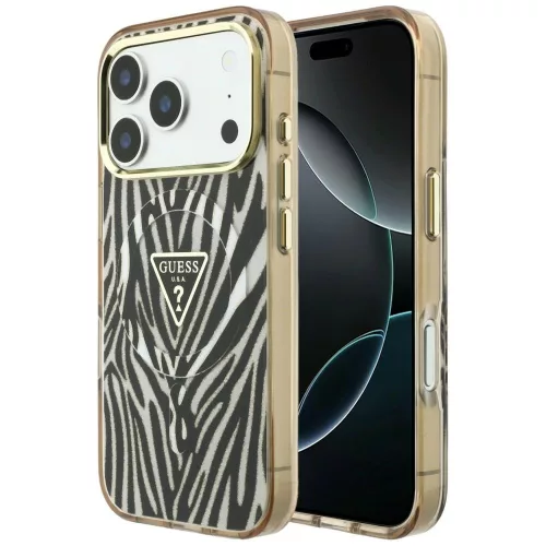 Guess IML Zebra Glitter Triangle Logo MagSafe iPhone 18 Pro Max / 17 Pro Max (GUHMP18X6HZPGTLD) tok, arany
