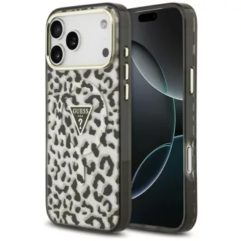   Guess IML Leopard Glitter Triangle Logo MagSafe iPhone 18 Pro Max / 17 Pro Max (GUHMP18XHLEGTGLK) tok, fekete