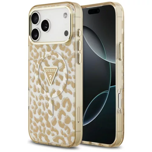 Guess IML Leopard Glitter Triangle Logo MagSafe iPhone 18 Pro / 17 Pro (GUHMP18LHLEGTGLW) tok, barna