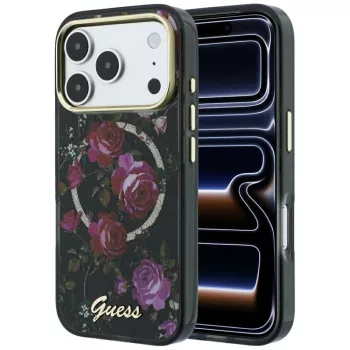   Guess IML Glitter Blossom Roses MagSafe iPhone 18 Pro Max / 17 Pro Max (GUHMP18X6HTBGSLK) tok, fekete