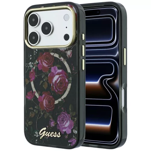 Guess IML Glitter Blossom Roses MagSafe iPhone 18 Pro Max / 17 Pro Max (GUHMP18X6HTBGSLK) tok, fekete