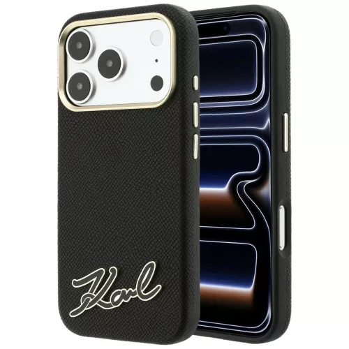 Karl Lagerfeld GrainedResin Signature Logo MagSafe iPhone 18 Pro / 17 Pro (KLHMP18L6PWKSRSK) tok, fekete