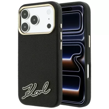   Karl Lagerfeld GrainedResin Signature Logo MagSafe iPhone 18 Pro Max / 17 Pro Max (KLHMP18X6PWKSRSK) tok, fekete