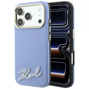   Karl Lagerfeld GrainedResin Signature Logo MagSafe iPhone 18 Pro / 17 Pro (KLHMP18L6PWKSRSB) tok, világoskék