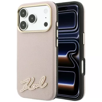   Karl Lagerfeld GrainedResin Signature Logo MagSafe iPhone 18 Pro / 17 Pro (KLHMP18L6PWKSRSP) tok, rózsaszín
